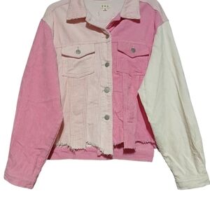 POL Women's Pink and Cream Corduroy Jacket Size Small